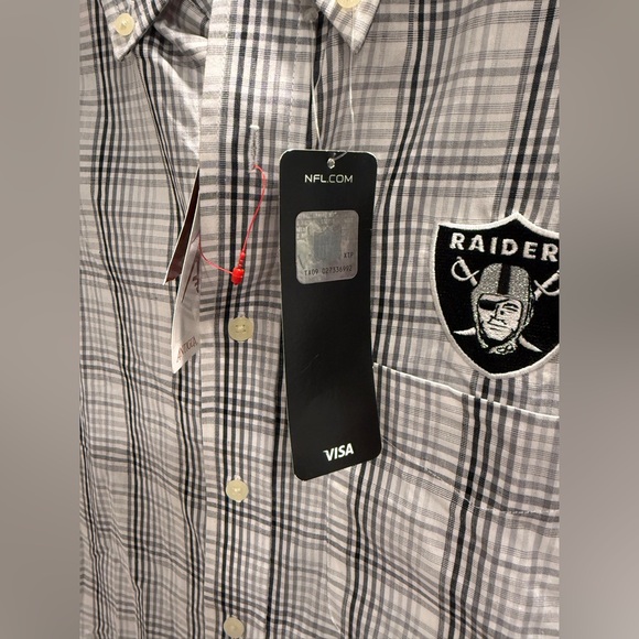 Las Vegas Raiders Antigua Plaid Button Down Shirt Mens Medium NWT NFL Licensed - Picture 4 of 8